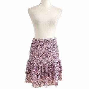 KARL LAGERFELD PINK PURPLE FLORAL SMOCKED RUFFLE TIERED MINI SKIRT - M
